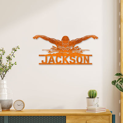Custom Man Swimmer Metal Wall Art Led Light Personalized Swimming Sign Swim Team Name Sign Home Decor Nursery Decoration Birthday Gift