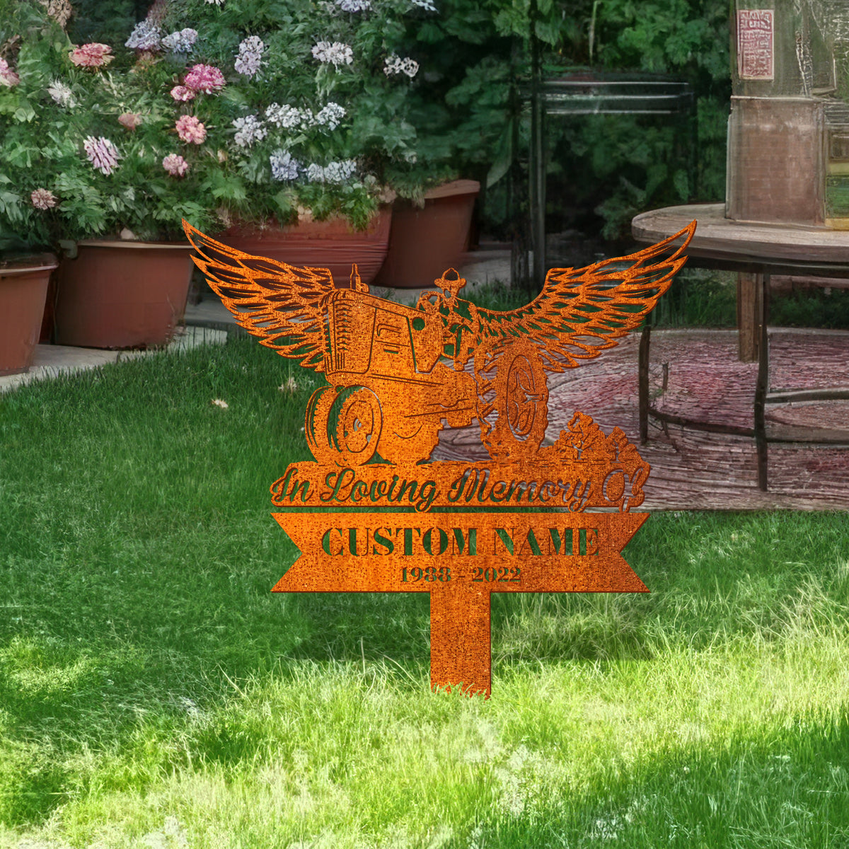 Personalized Farmer On Tractor Memorial Stake, Farmer Loss Farmer Memorial Stake, Tractor Metal, Sympathy Sign, Grave Marker, Remembrance Stake