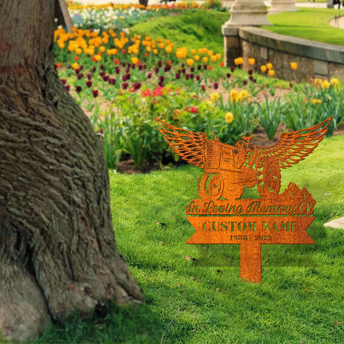 Personalized Farmer On Tractor Memorial Stake, Farmer Loss Farmer Memorial Stake, Tractor Metal, Sympathy Sign, Grave Marker, Remembrance Stake