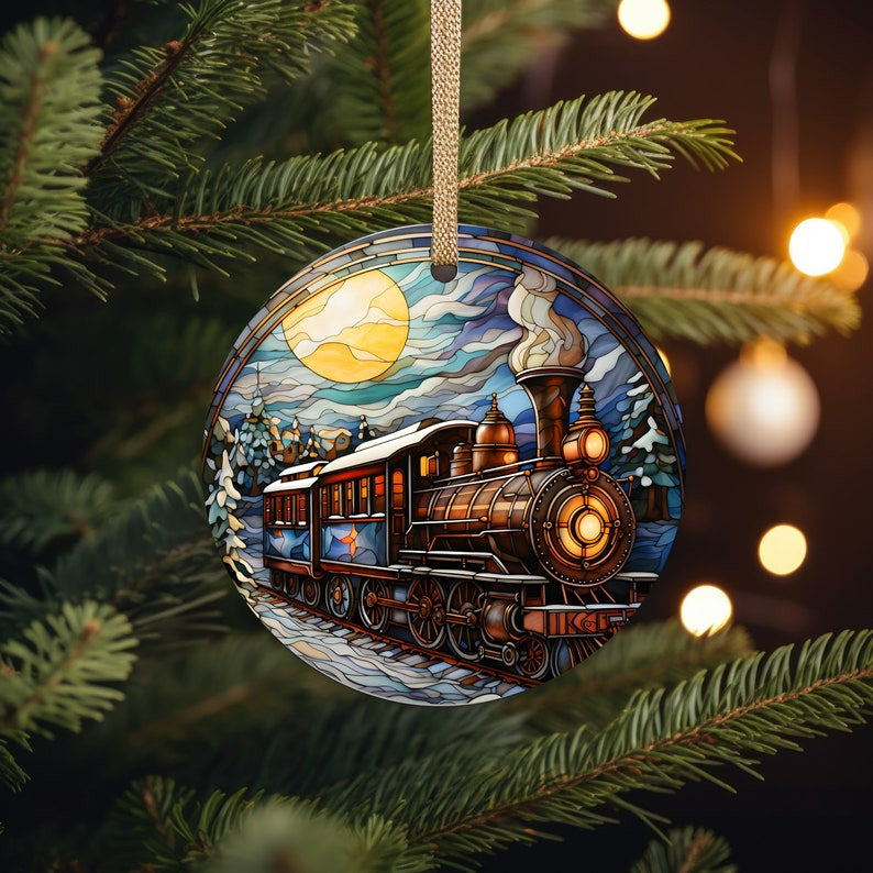 Scenic Train Beautiful Ceramic Christmas Ornament, Snow, Winter, 2024 Christmas Train, Keepsake Gift, Decoration