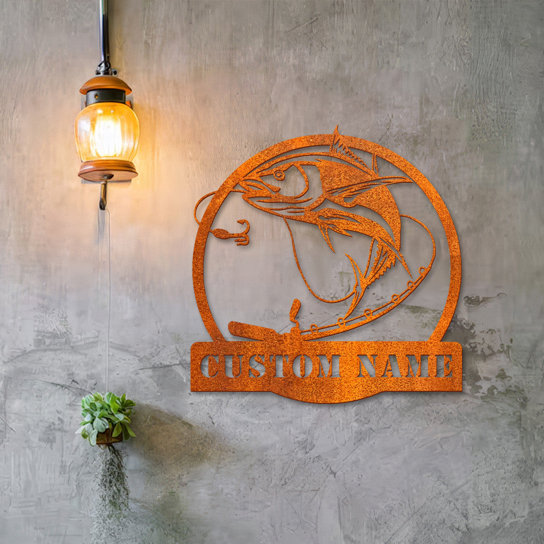 Custom Tuna Fishing Fish Pole Metal Sign Led Lights, Tuna Fish Metal Sign, Tuna Fishing Sign Wall Decor, Tuna Fishing Wall Hanging, Fisher Gift