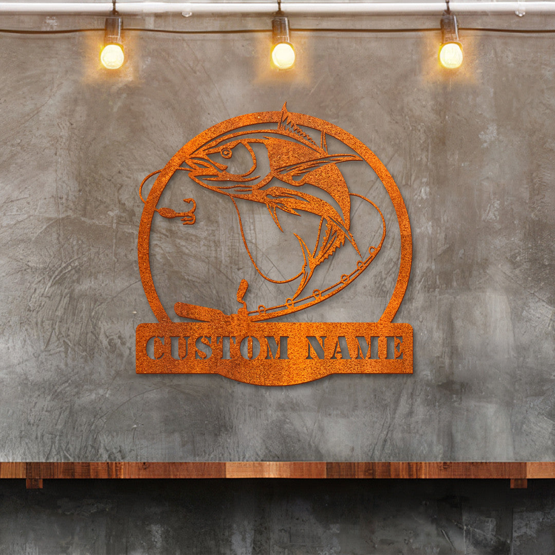Custom Tuna Fishing Fish Pole Metal Sign Led Lights, Tuna Fish Metal Sign, Tuna Fishing Sign Wall Decor, Tuna Fishing Wall Hanging, Fisher Gift
