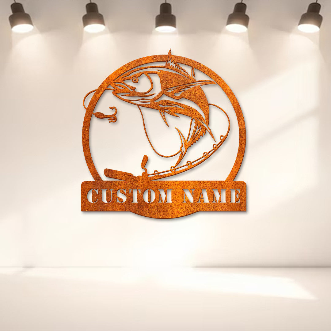 Custom Tuna Fishing Fish Pole Metal Sign Led Lights, Tuna Fish Metal Sign, Tuna Fishing Sign Wall Decor, Tuna Fishing Wall Hanging, Fisher Gift