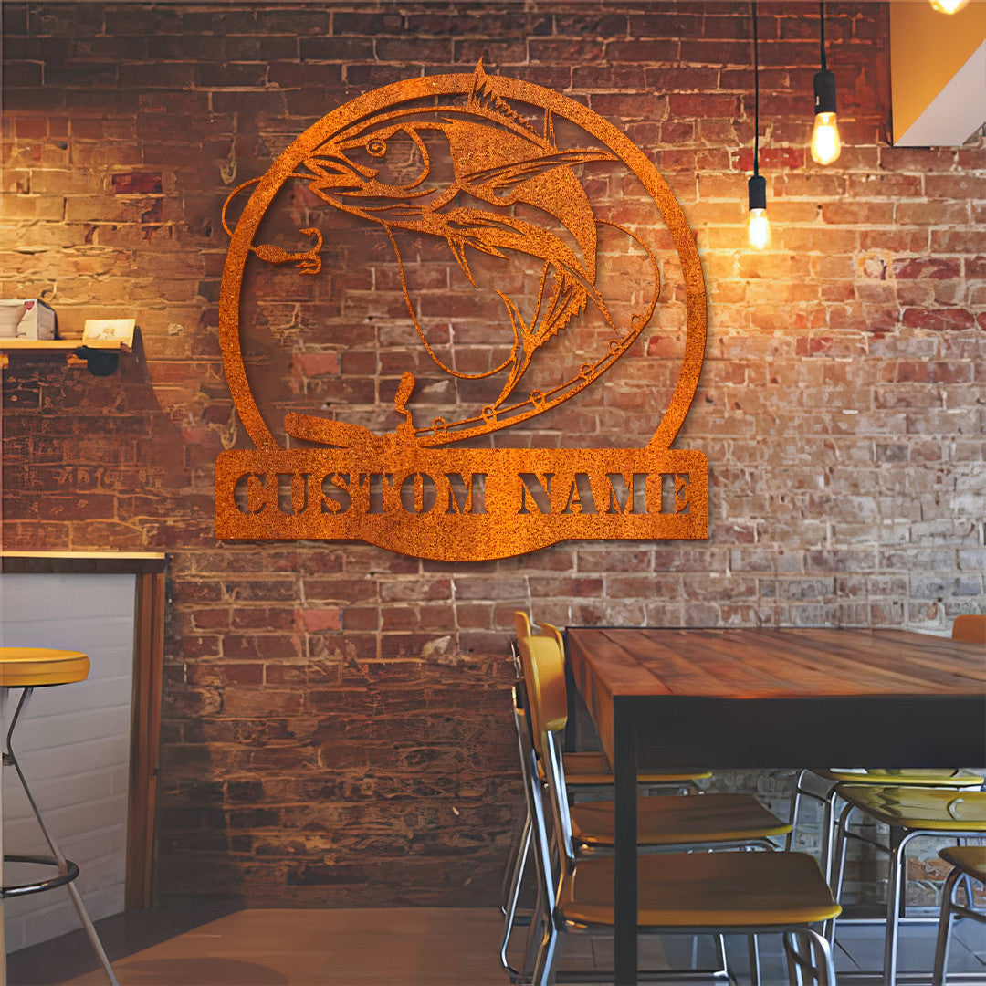 Custom Tuna Fishing Fish Pole Metal Sign Led Lights, Tuna Fish Metal Sign, Tuna Fishing Sign Wall Decor, Tuna Fishing Wall Hanging, Fisher Gift