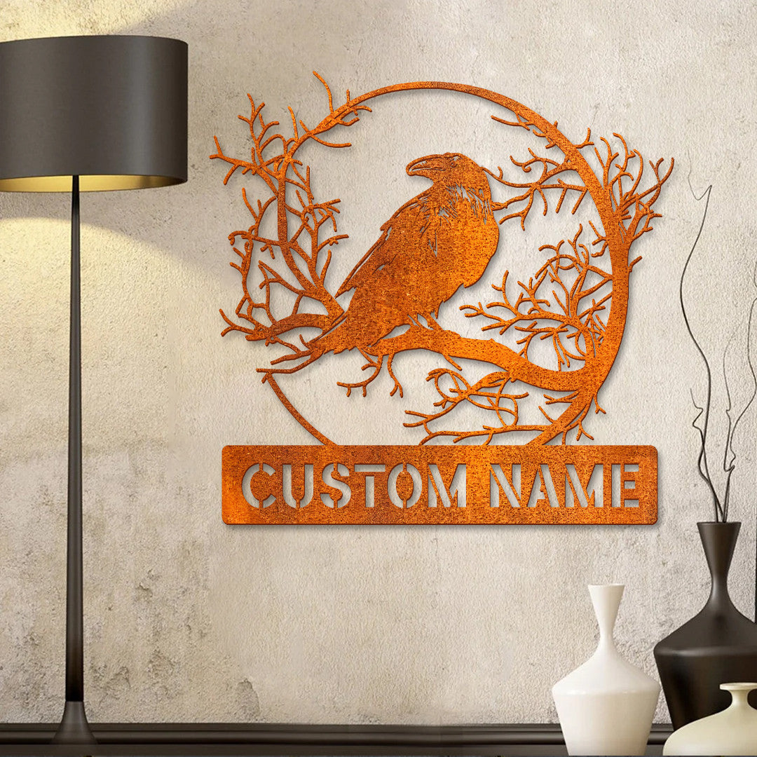 Custom Crow Metal Sign Led Light, Raven Sign, Personalized Black Crow Name Sign, Metal Crow Wall Art, Raven Decor Home Decor, Gift For Dad