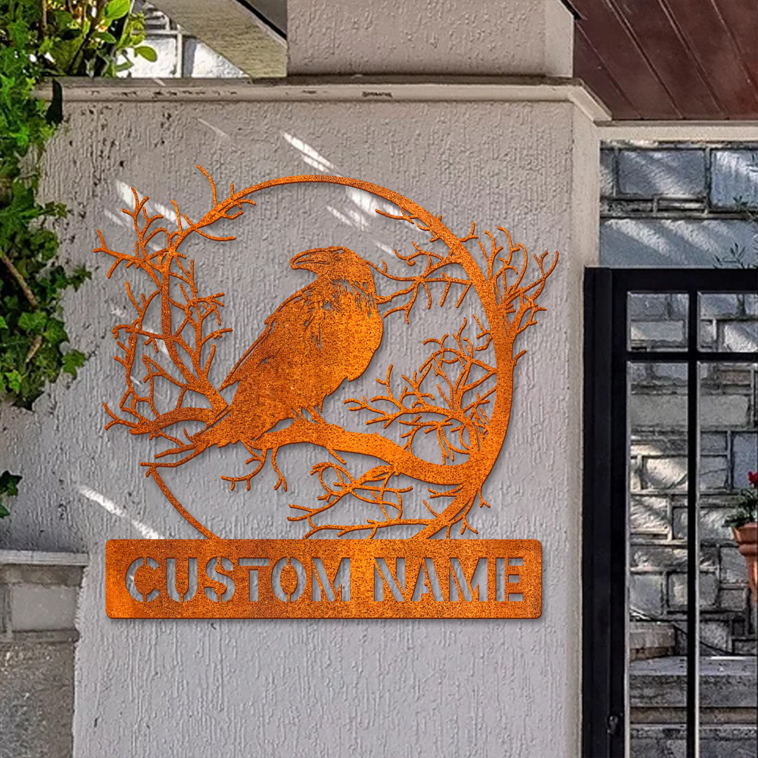 Custom Crow Metal Sign Led Light, Raven Sign, Personalized Black Crow Name Sign, Metal Crow Wall Art, Raven Decor Home Decor, Gift For Dad