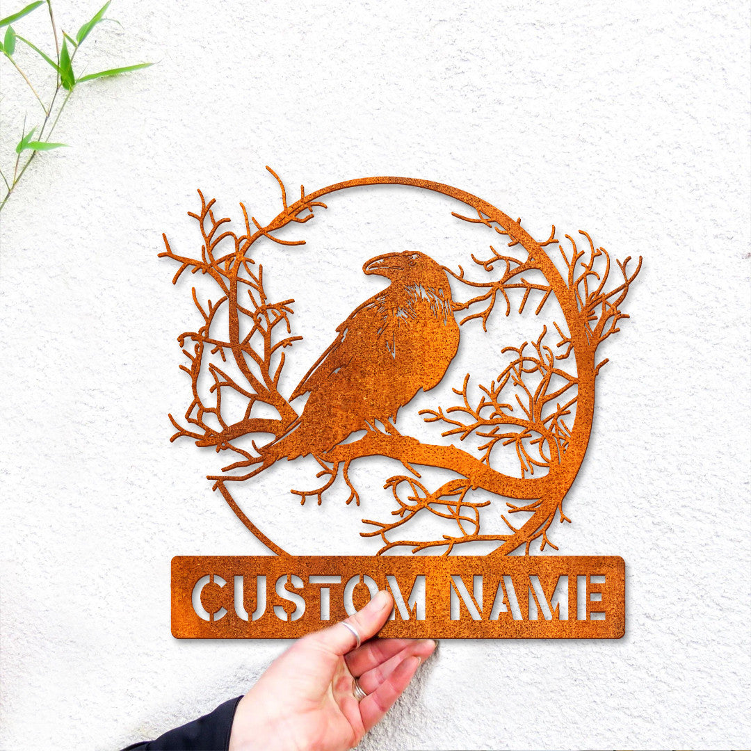 Custom Crow Metal Sign Led Light, Raven Sign, Personalized Black Crow Name Sign, Metal Crow Wall Art, Raven Decor Home Decor, Gift For Dad