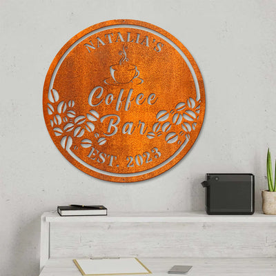 Personalized Coffee Bar Metal Wall Art Custom Coffee Lover Name Sign Home Decor Kitchen Decoration Patio Decor Birthday Gift Coffee Bar Sign
