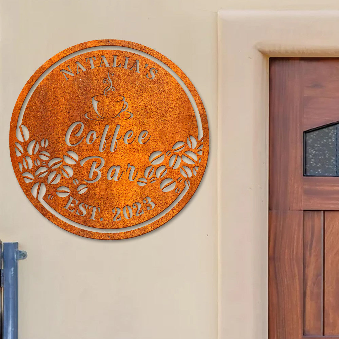 Personalized Coffee Bar Metal Wall Art Custom Coffee Lover Name Sign Home Decor Kitchen Decoration Patio Decor Birthday Gift Coffee Bar Sign