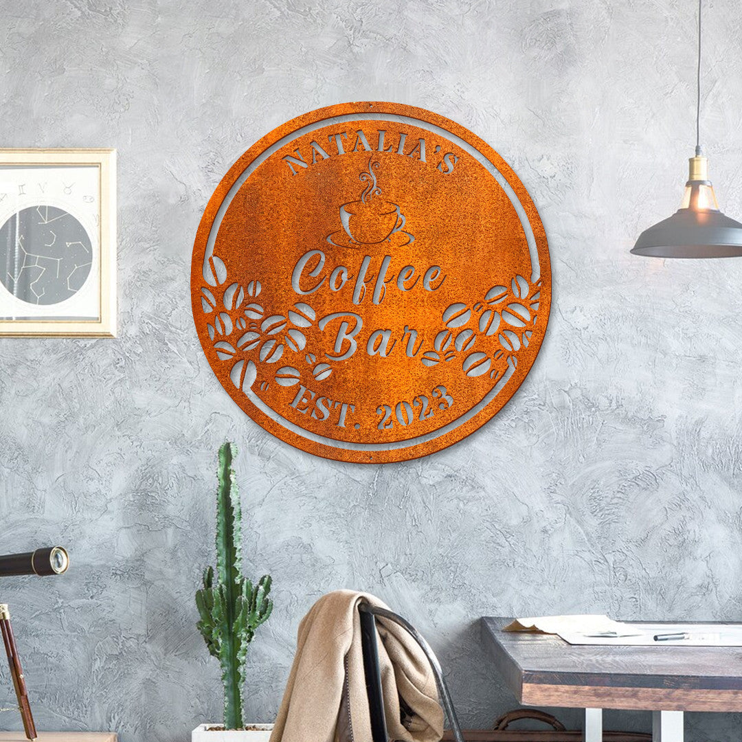 Personalized Coffee Bar Metal Wall Art Custom Coffee Lover Name Sign Home Decor Kitchen Decoration Patio Decor Birthday Gift Coffee Bar Sign