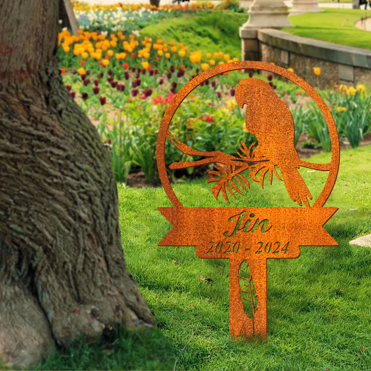 Personalized Parrot Memorial Stake, Parrot Metal Sign, Parrot Loss, Sympathy Sign, Pet Grave Marker, Remembrance Stake, Garden Decor, Bird Memorial