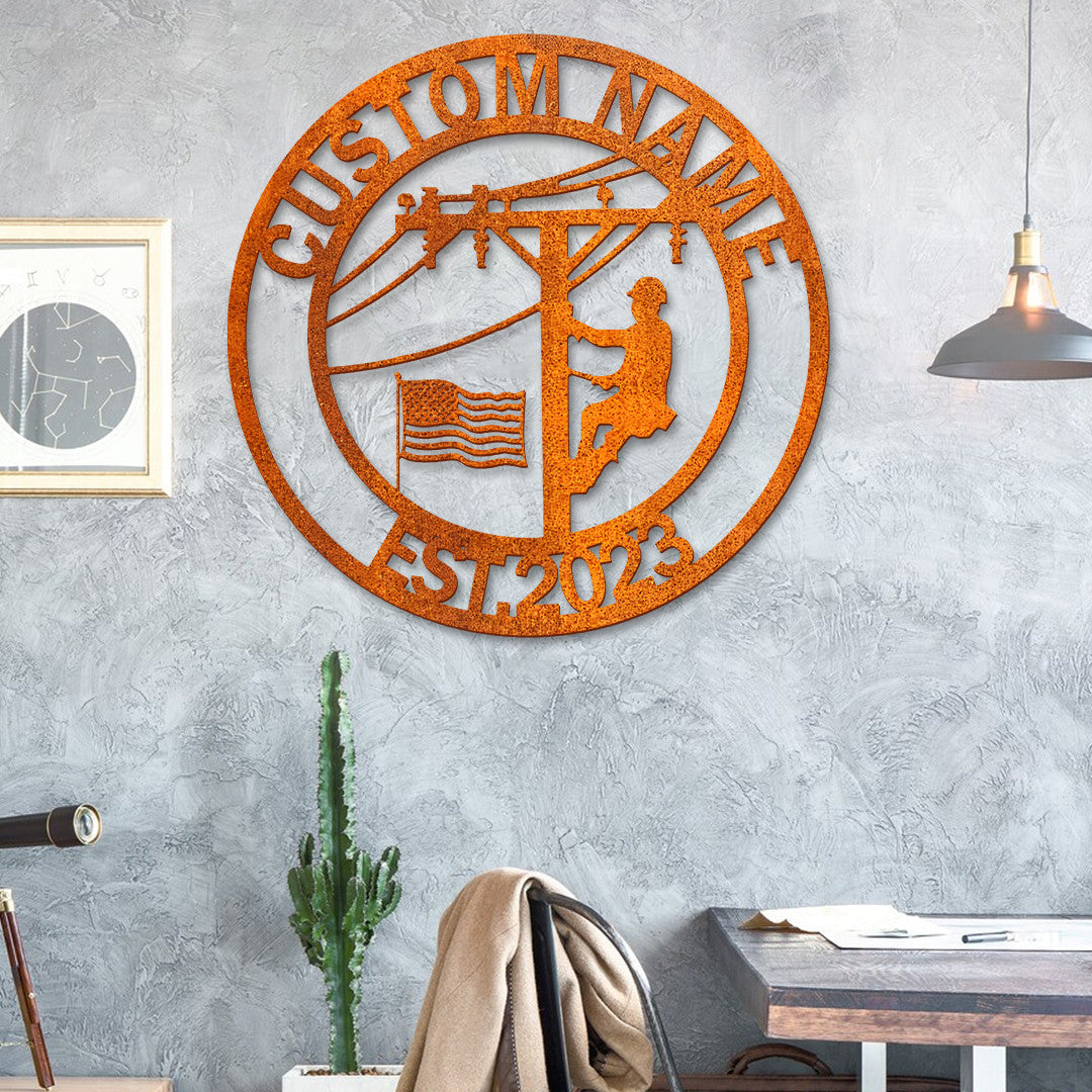 Personalized Lineman Sign Led Light Us Flag Lineman Metal Wall Sign Electrical Worker Sign Lineman Metal Sign Birthday Gift For Dad