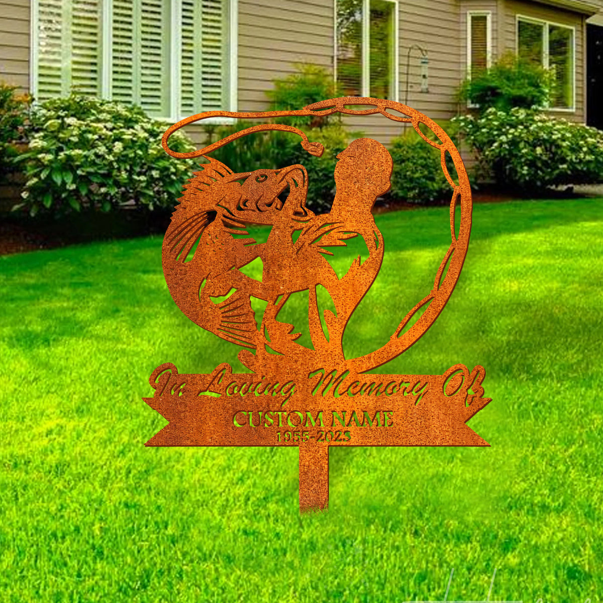 Personalized Fisherman Memorial Stake, Fisher Memorial Stake Fishing Sign, Sympathy Sign, Grave Marker, Remembrance Stake, Fisher Loss, Dad Loss