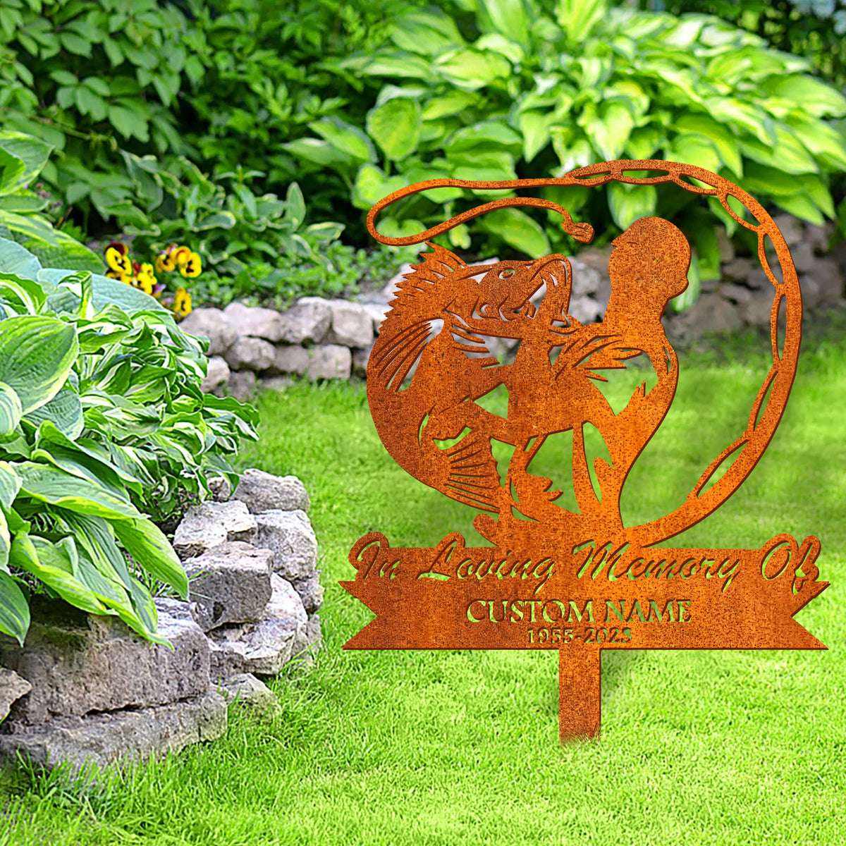 Personalized Fisherman Memorial Stake, Fisher Memorial Stake Fishing Sign, Sympathy Sign, Grave Marker, Remembrance Stake, Fisher Loss, Dad Loss
