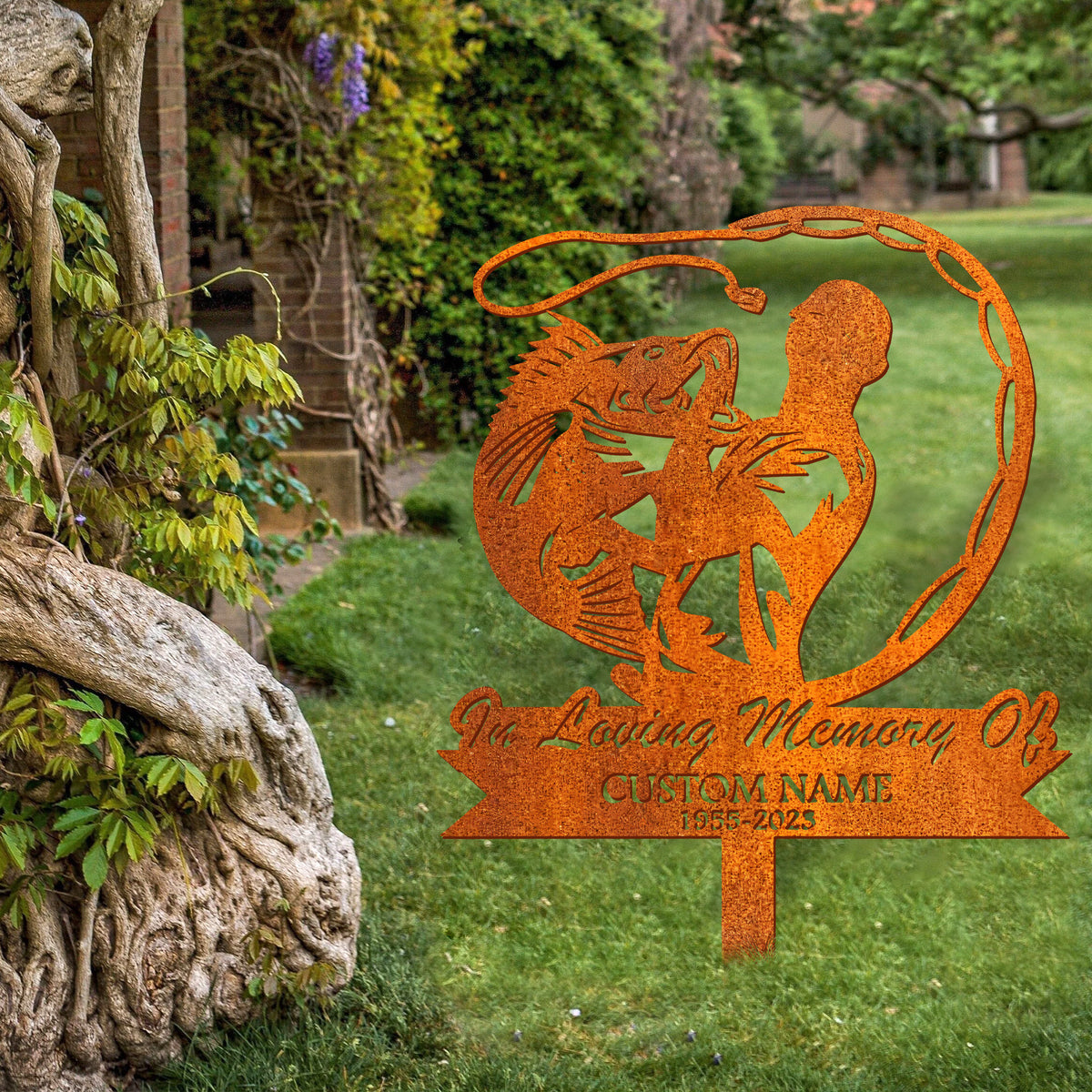 Personalized Fisherman Memorial Stake, Fisher Memorial Stake Fishing Sign, Sympathy Sign, Grave Marker, Remembrance Stake, Fisher Loss, Dad Loss