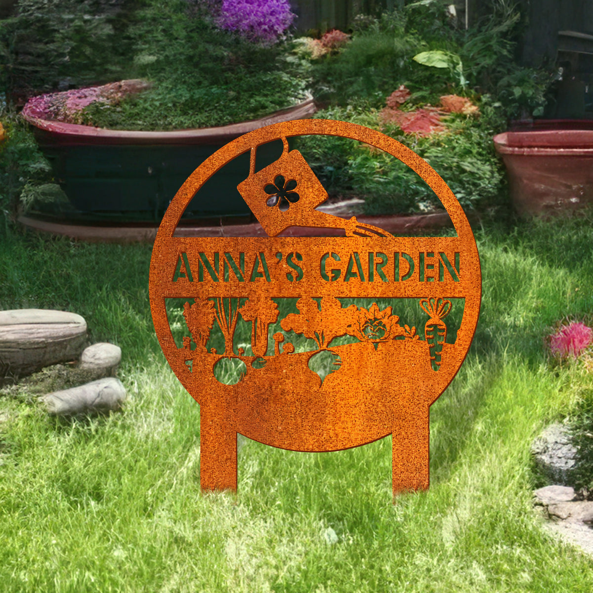 Custom Vegetable Garden Metal Sign With Stakes, Personalized Garden Sign, Garden Metal Sign, Garden Decor Yard Stake Gardening Gifts