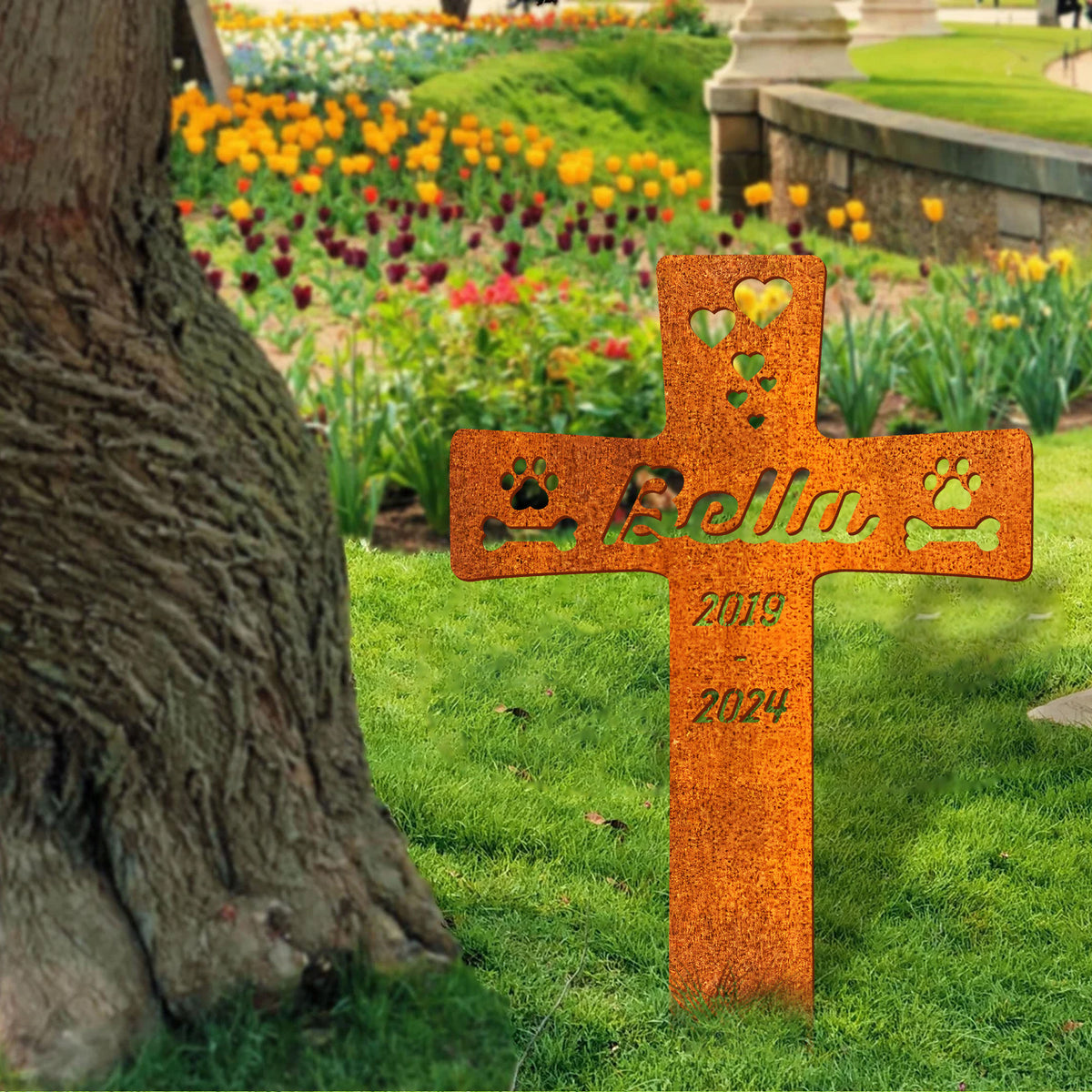 Personalized Dog Memorial Cross Stake Dog Burial Stake Pet Cross Metal Dog Memorial Stake Dog Memorial Plaque With Stake Metal Grave Stake
