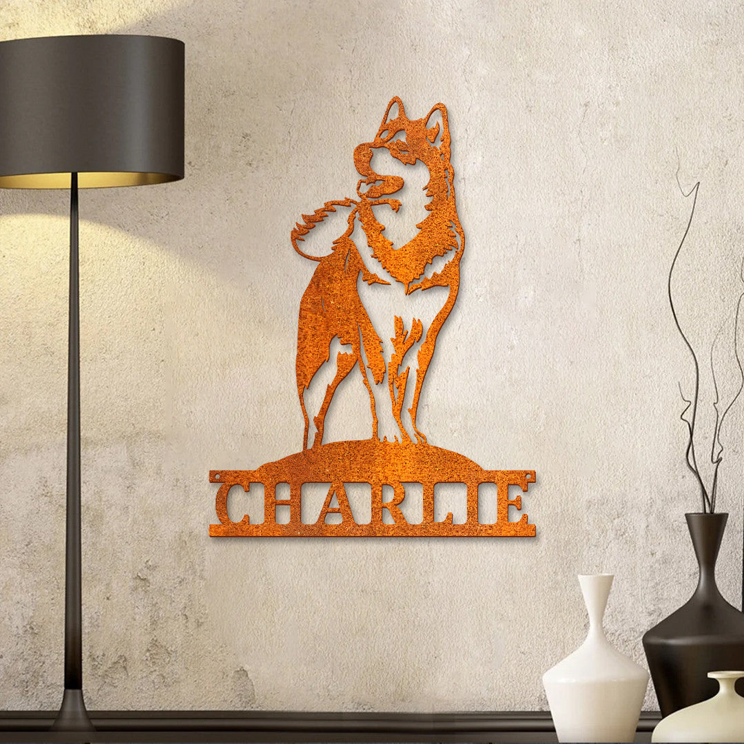 Metal Siberian Husky Sign, Metal Husky Sign, Alaskan Malamute Sign, Custom Dog Name Sign, Husky Lover Gift, Husky Decor, Metal Dog Memorial