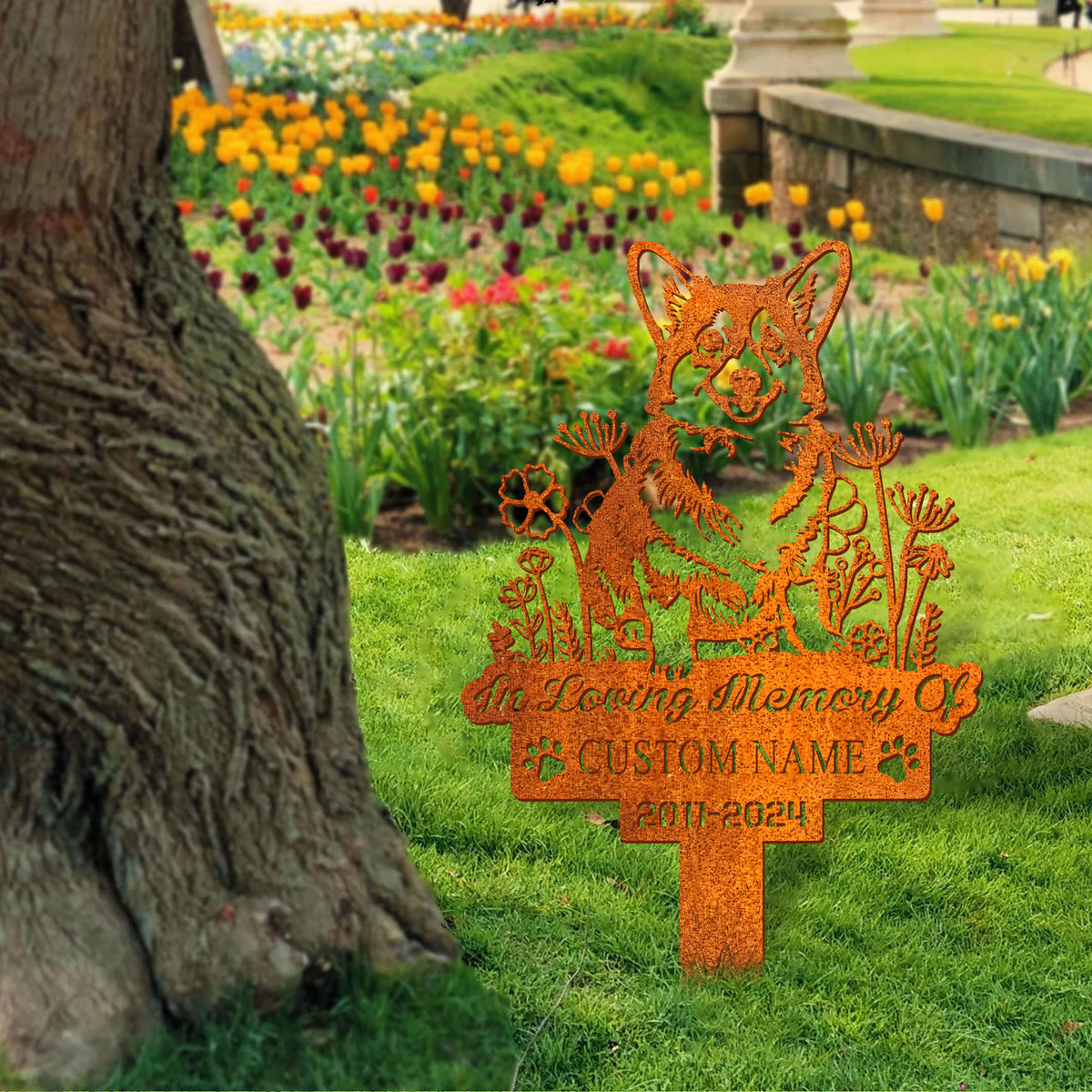 Custom Dog Memorial Stake, Corgi Memorial Metal Sign, Dog Sympathy Sign Custom Dog Garden Stake Corten Sign , Dog Grave Marker, Pet Loss Gift