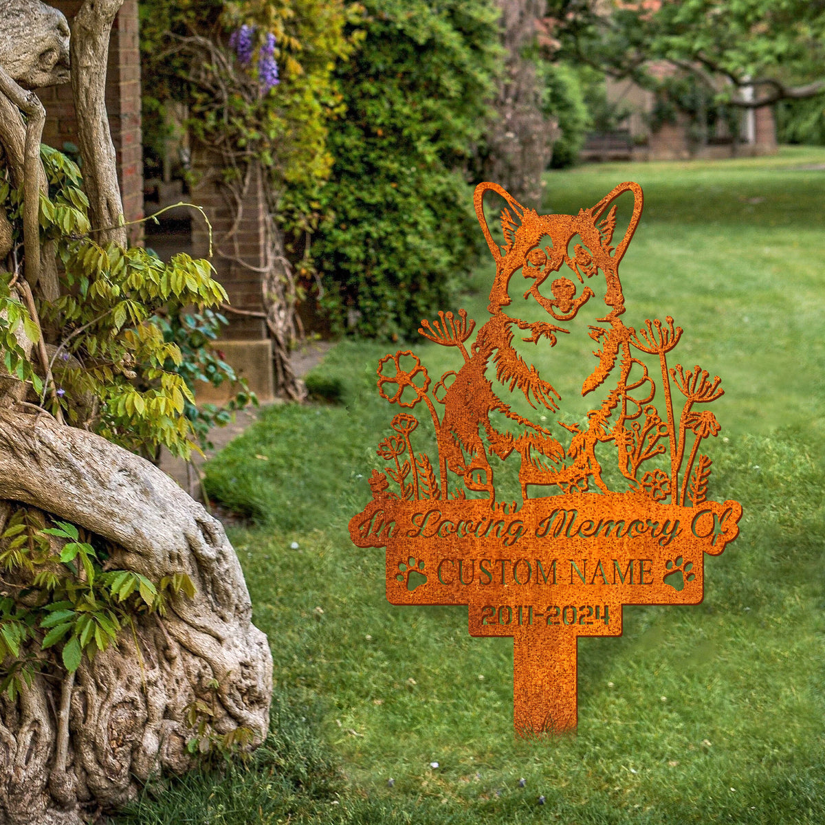 Custom Dog Memorial Stake, Corgi Memorial Metal Sign, Dog Sympathy Sign Custom Dog Garden Stake Corten Sign , Dog Grave Marker, Pet Loss Gift