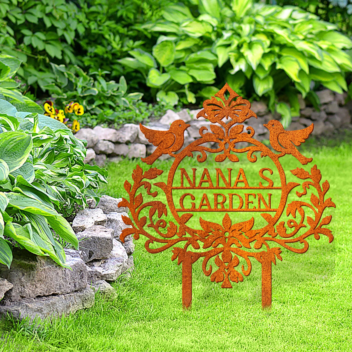 Personalized Garden Name Sign, Mom's Garden Sign, Garden Decor, Custom Garden Sign With Stake, Metal Bird Garden Sign, Yard Decor Yard Sign