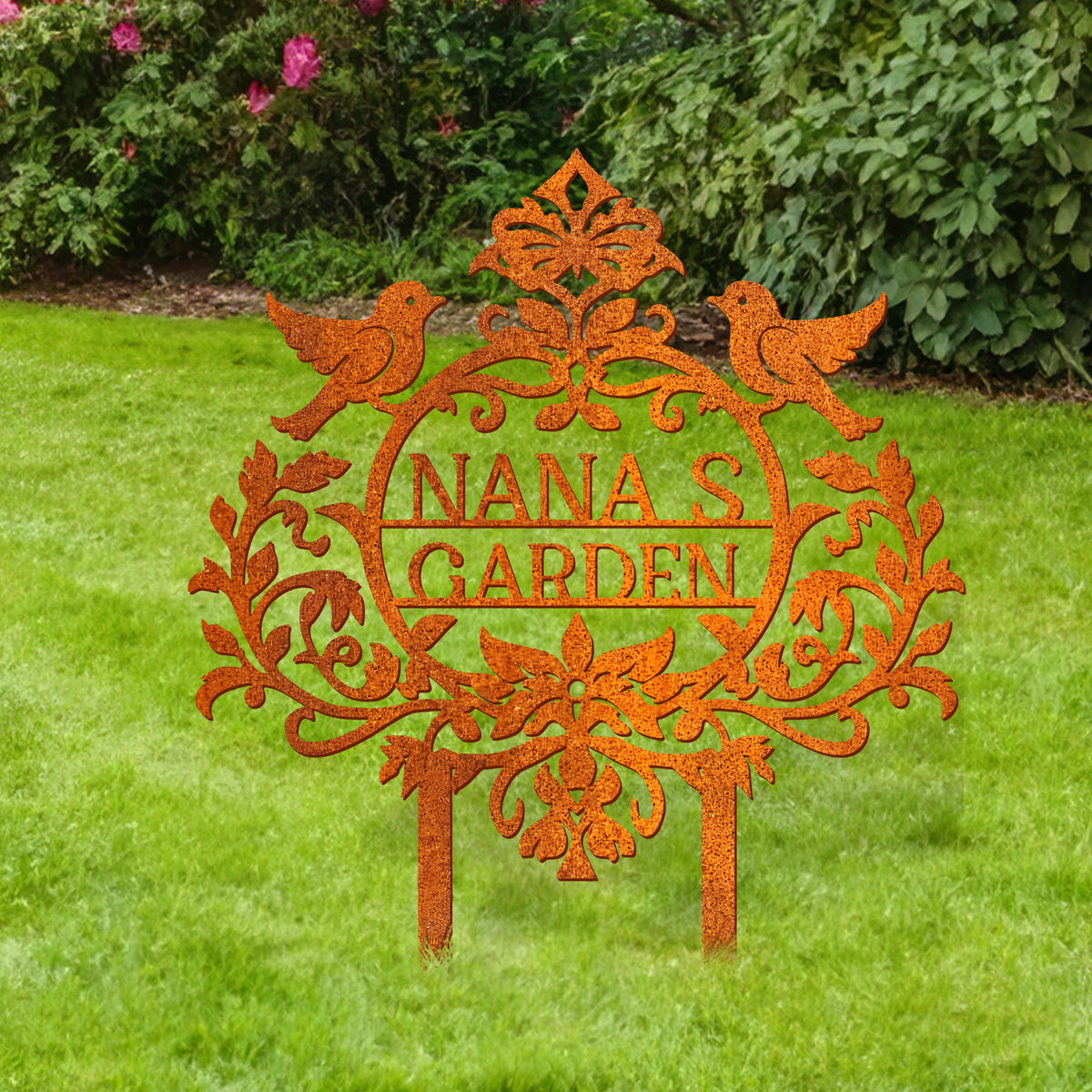 Personalized Garden Name Sign, Mom's Garden Sign, Garden Decor, Custom Garden Sign With Stake, Metal Bird Garden Sign, Yard Decor Yard Sign