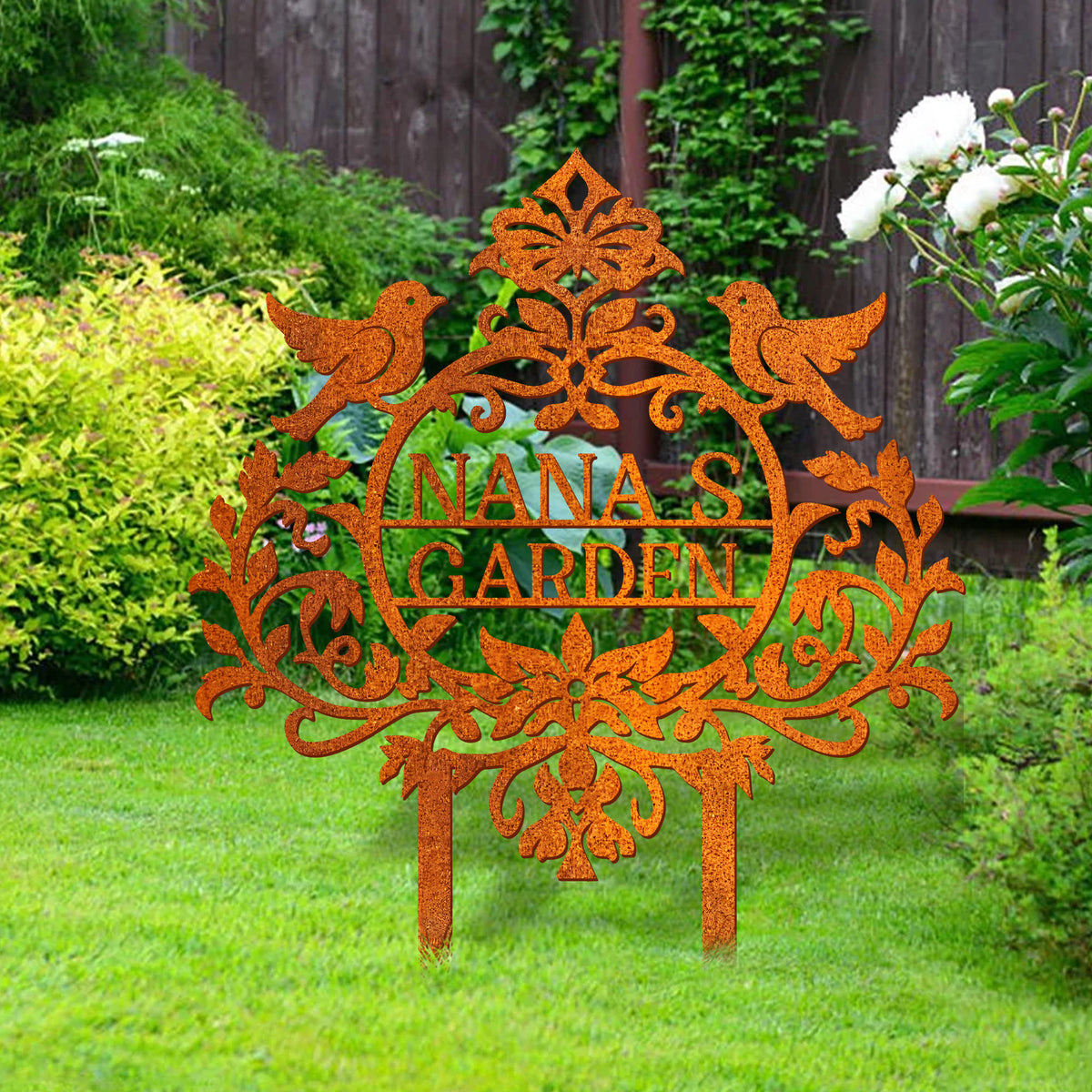 Personalized Garden Name Sign, Mom's Garden Sign, Garden Decor, Custom Garden Sign With Stake, Metal Bird Garden Sign, Yard Decor Yard Sign