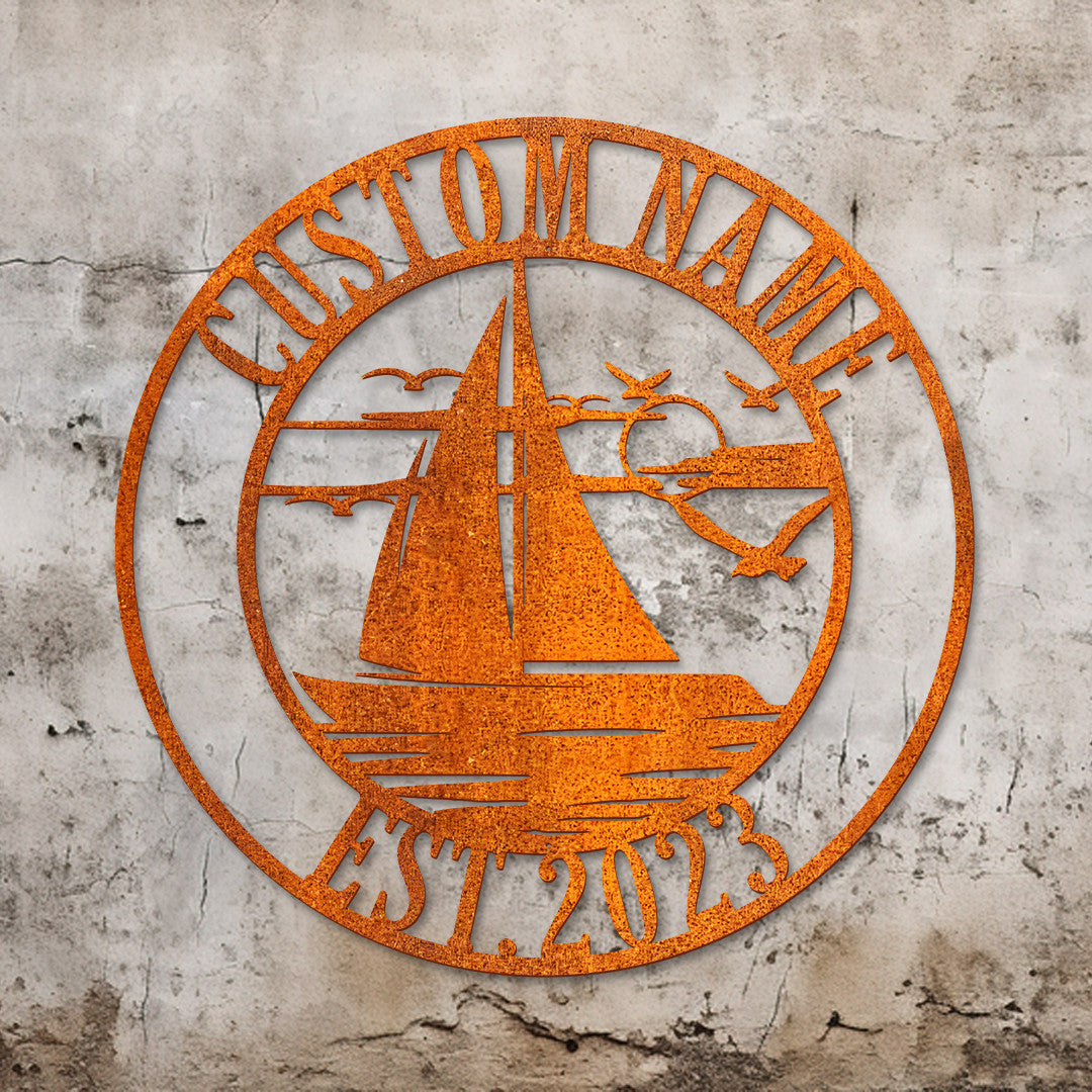Personalized Sailboat Name Sign Custom Sailing Metal Wall Art Home Decor Cabin Decoration Sailing Boat Art Birthday Gift Lakehouse Sign