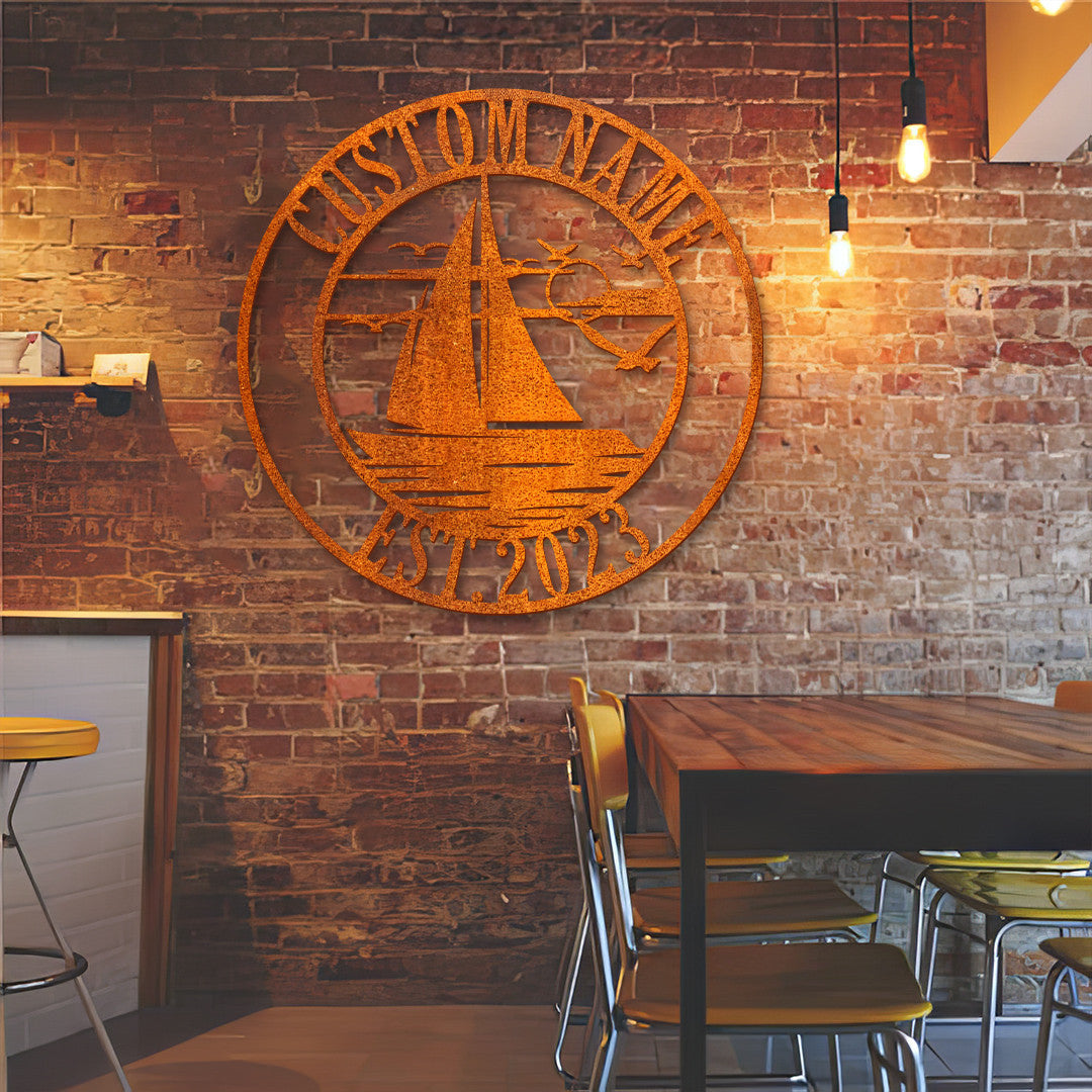 Personalized Sailboat Name Sign Custom Sailing Metal Wall Art Home Decor Cabin Decoration Sailing Boat Art Birthday Gift Lakehouse Sign