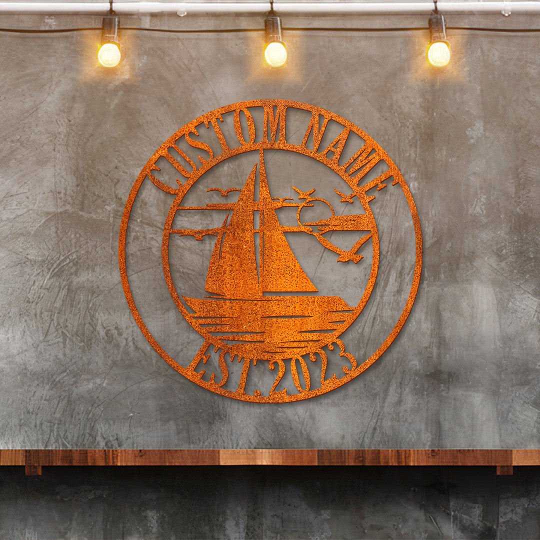 Personalized Sailboat Name Sign Custom Sailing Metal Wall Art Home Decor Cabin Decoration Sailing Boat Art Birthday Gift Lakehouse Sign