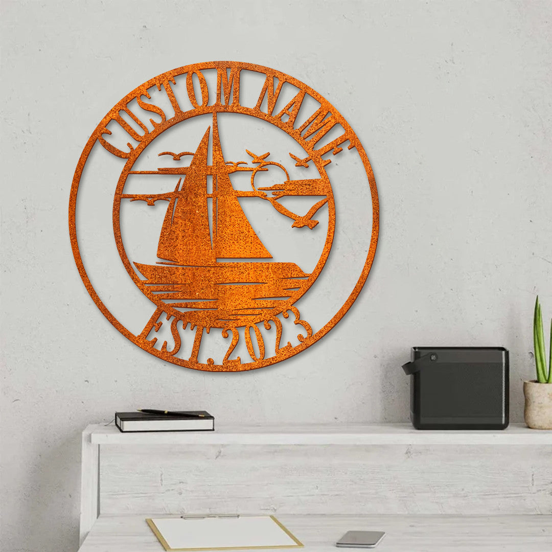 Personalized Sailboat Name Sign Custom Sailing Metal Wall Art Home Decor Cabin Decoration Sailing Boat Art Birthday Gift Lakehouse Sign