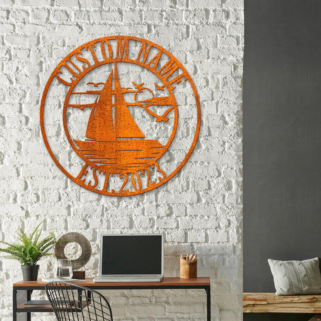 Personalized Sailboat Name Sign Custom Sailing Metal Wall Art Home Decor Cabin Decoration Sailing Boat Art Birthday Gift Lakehouse Sign