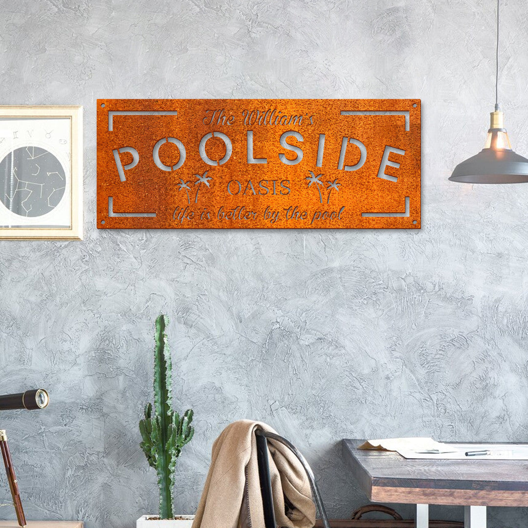 Personalized Family Poolside Oasis Sign, Swimming Pool Metal Sign, Custom Pool Sign, Tiki Bar, Pool Signs For Outdoor, Poolside Sign, Patio Decor