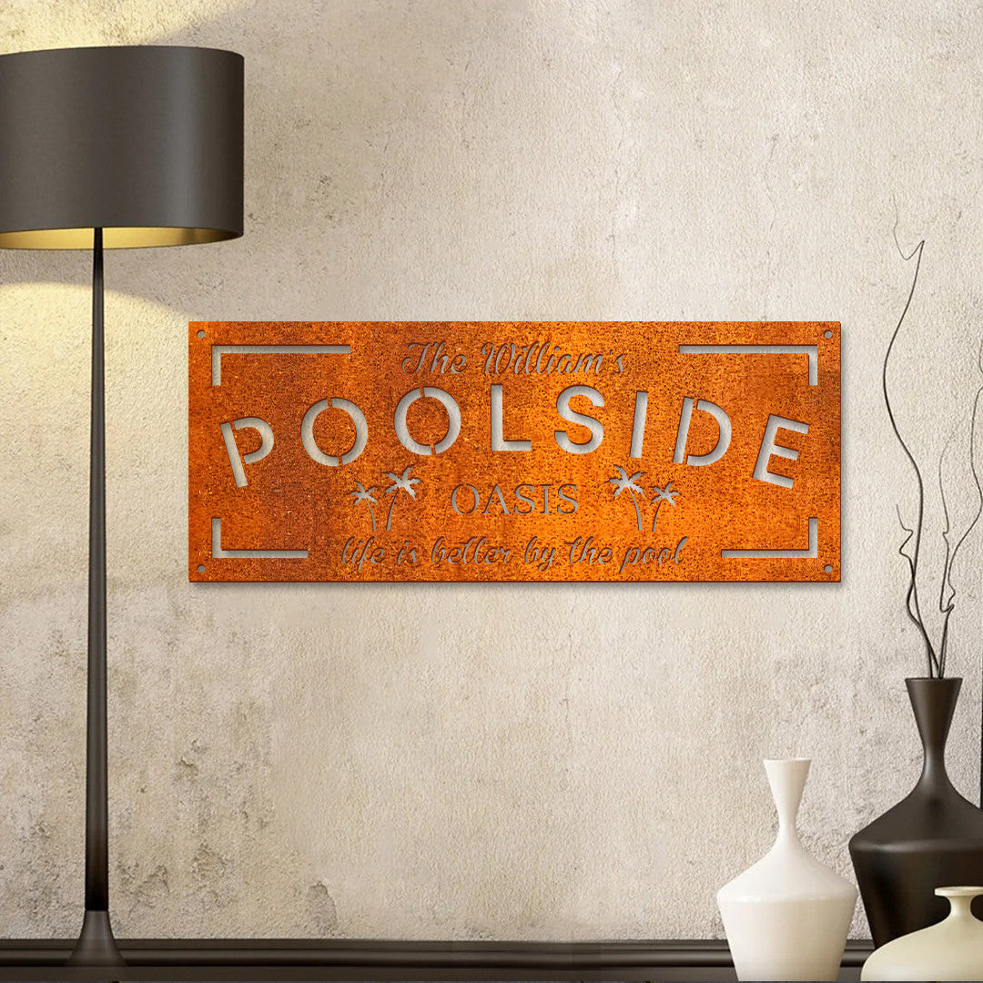 Personalized Family Poolside Oasis Sign, Swimming Pool Metal Sign, Custom Pool Sign, Tiki Bar, Pool Signs For Outdoor, Poolside Sign, Patio Decor
