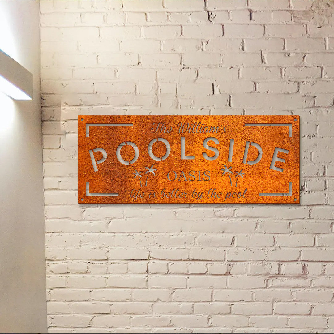Personalized Family Poolside Oasis Sign, Swimming Pool Metal Sign, Custom Pool Sign, Tiki Bar, Pool Signs For Outdoor, Poolside Sign, Patio Decor