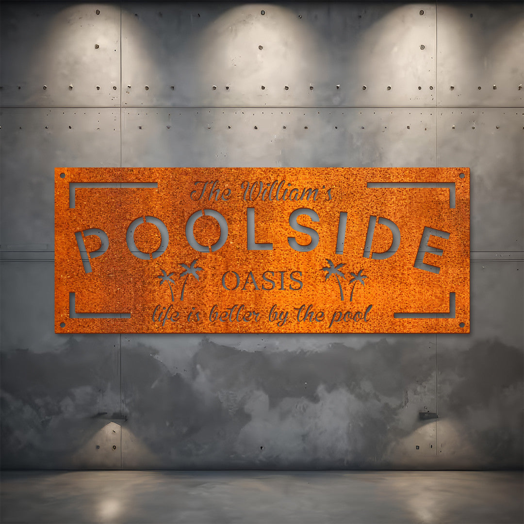 Personalized Family Poolside Oasis Sign, Swimming Pool Metal Sign, Custom Pool Sign, Tiki Bar, Pool Signs For Outdoor, Poolside Sign, Patio Decor