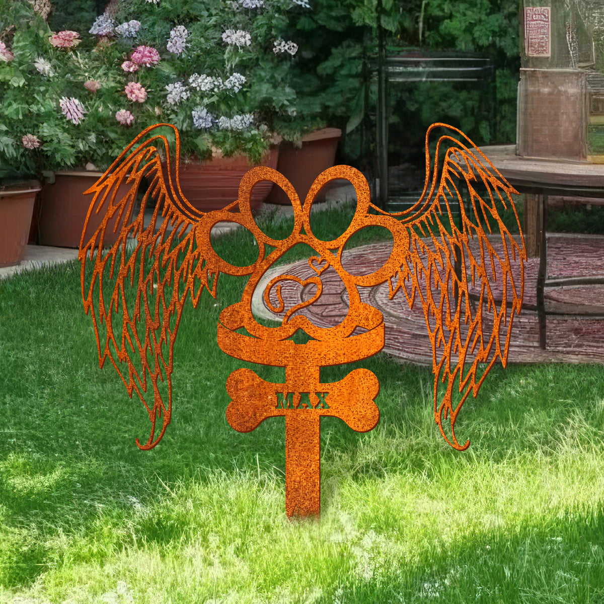 Custom Dog Memorial Stake With Wings And Paw, Metal Dog Garden Stake Corten Sign , Personalized Dog Name Sign, Metal Dog Memorial Sign, Grave Marker