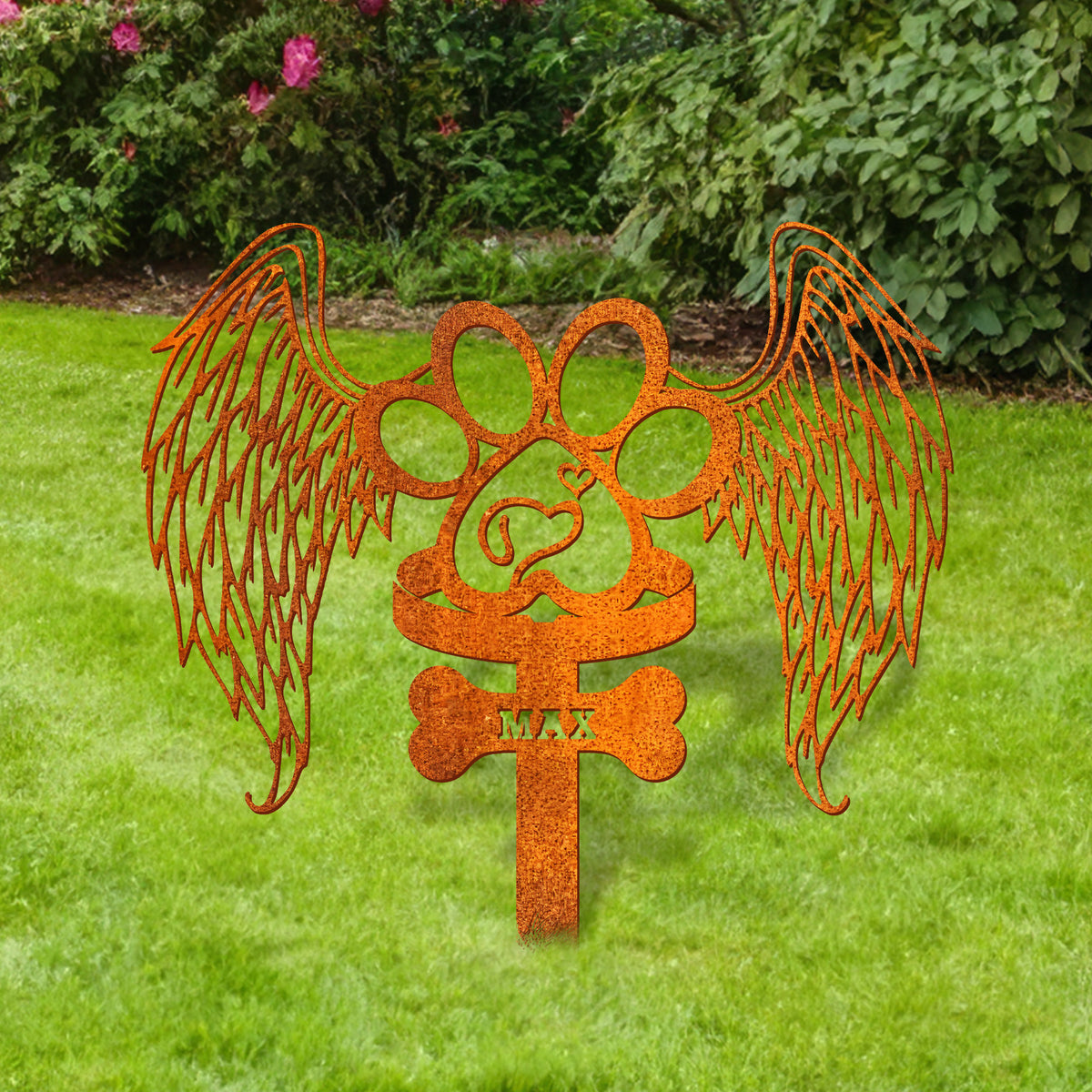 Custom Dog Memorial Stake With Wings And Paw, Metal Dog Garden Stake Corten Sign , Personalized Dog Name Sign, Metal Dog Memorial Sign, Grave Marker
