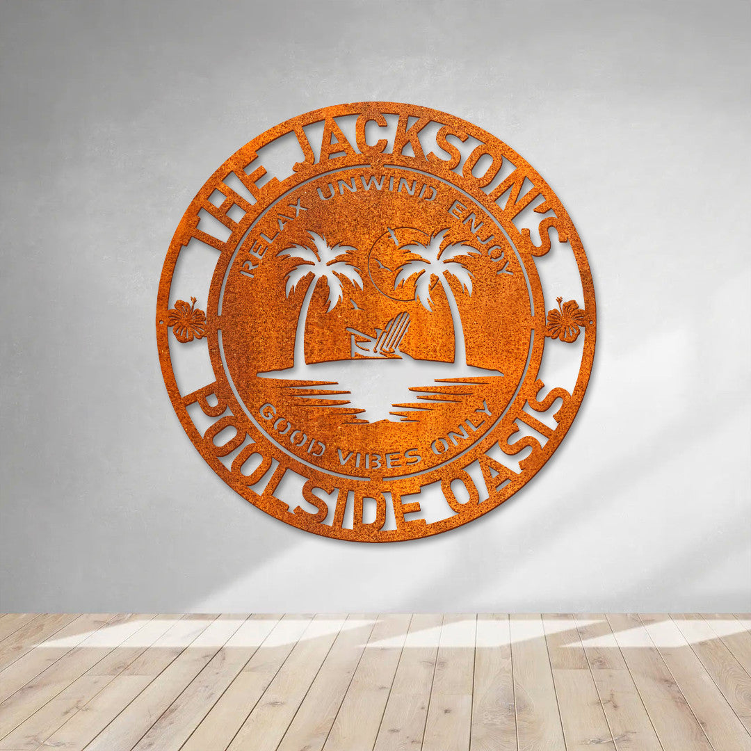 Personalized Lake House Sign, Backyard Decor, Palm Tree Metal Sign, Beach House Sign, Beach House Decor, Lake Sign, Family Welcome Pool Sign
