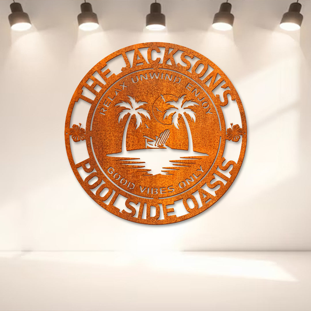 Personalized Lake House Sign, Backyard Decor, Palm Tree Metal Sign, Beach House Sign, Beach House Decor, Lake Sign, Family Welcome Pool Sign