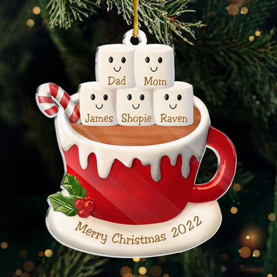 2D Hot Cocoa And Marshmallows - Personalized Custom Acrylic Shaped Christmas Ornament