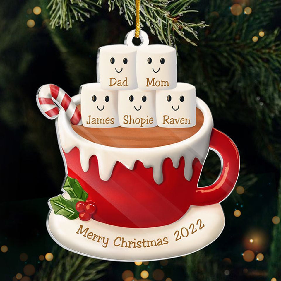 2D Hot Cocoa And Marshmallows - Personalized Custom Acrylic Shaped Christmas Ornament