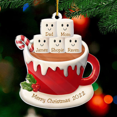 2D Hot Cocoa And Marshmallows - Personalized Custom Acrylic Shaped Christmas Ornament