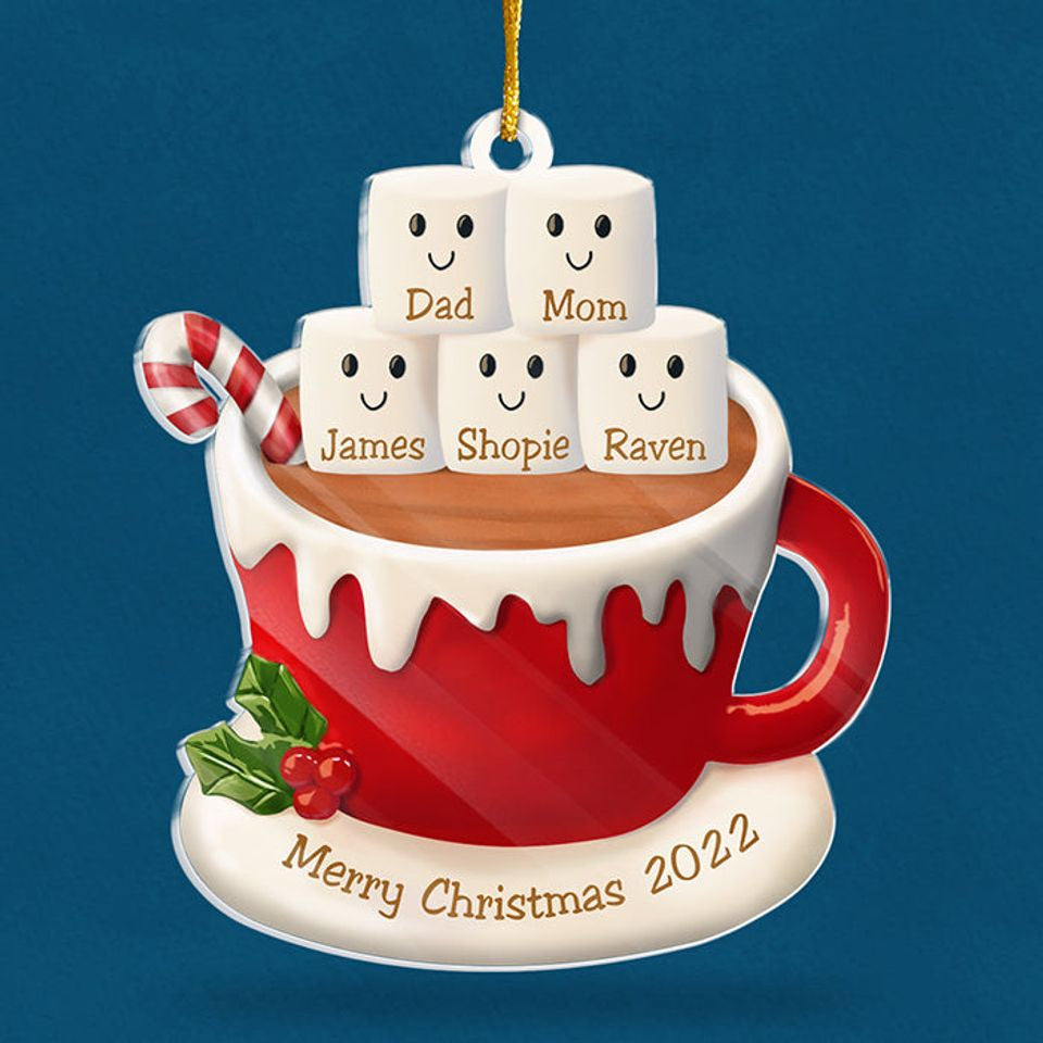 2D Hot Cocoa And Marshmallows - Personalized Custom Acrylic Shaped Christmas Ornament