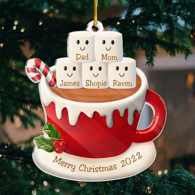 2D Hot Cocoa And Marshmallows - Personalized Custom Acrylic Shaped Christmas Ornament