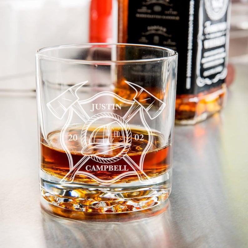 Firefighter Whiskey Glass - Fireman Rocks Glass, Firefighter Gifts, Gift for Him, Fire Department, Gifts For Firefighters