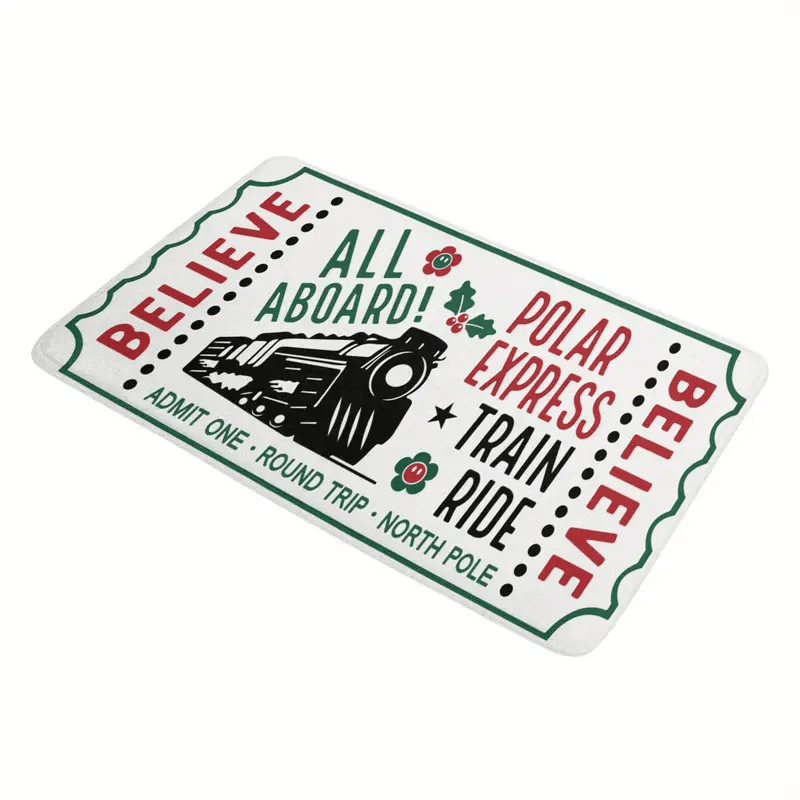 Polar Express Train Ride Door Mat Admit One Round Trip North Pole Doormat