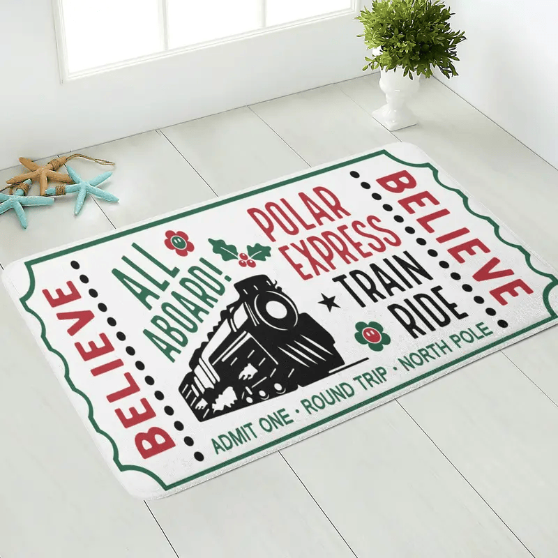 Polar Express Train Ride Door Mat Admit One Round Trip North Pole Doormat