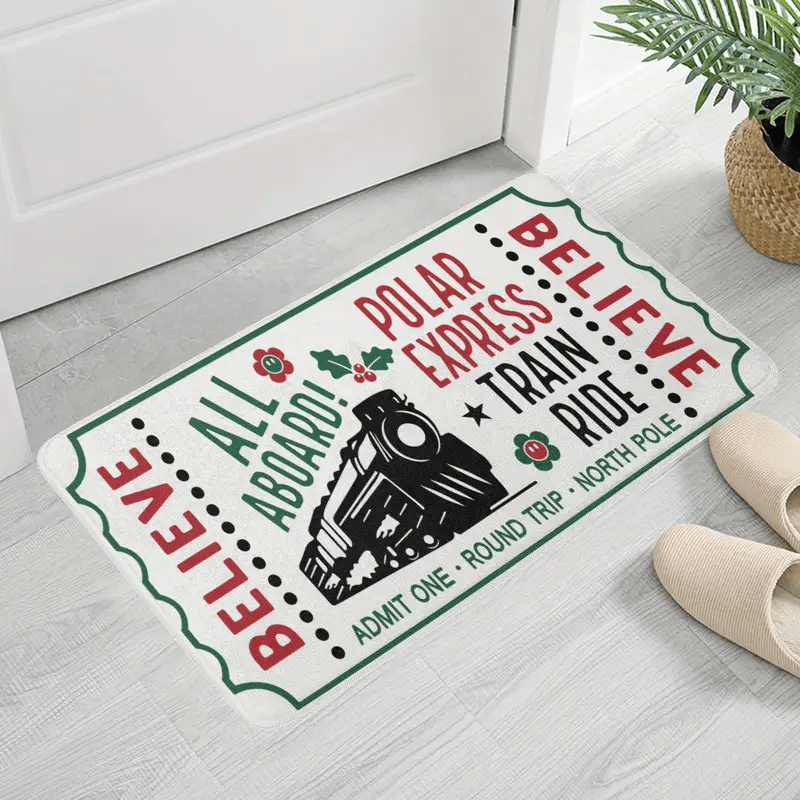 Polar Express Train Ride Door Mat Admit One Round Trip North Pole Doormat