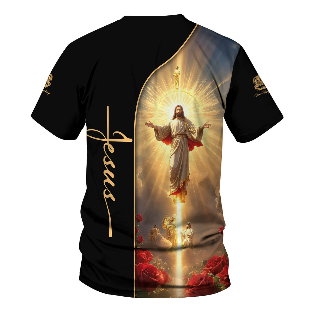 Custom Name Jesus Printed Black Shirt For Men And Women Divine Light & Roses Christian Apparel